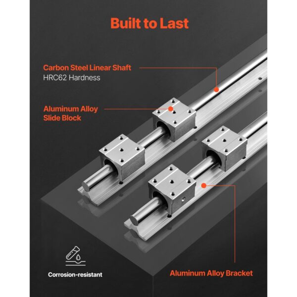 VEVOR Linearführung Linearschiene 2 Stk. SBR20-1500mm Kohlenstoffstahl Aluminium Führungsschiene mit 4 Stk. SBR20UU-Gleitblöcke Linearlager Lagerblock CNC Teile für 3D Drucker Fräs-/Drehmaschine – Bild 3