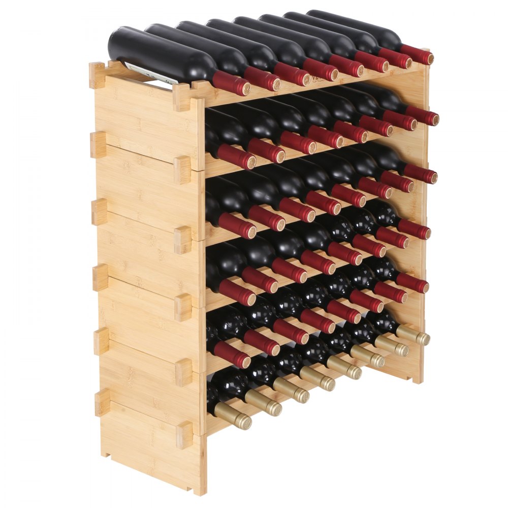 VEVOR Weinregal Weinständer für 48 Flaschen, BambusßFlaschenregal mit 6 Fächern, Stapelbar Vintage Weinständer Metall für Keller, Bar, Lagerraum usw. Flaschenhalter Weinflaschenregal 60 kg Belastbar