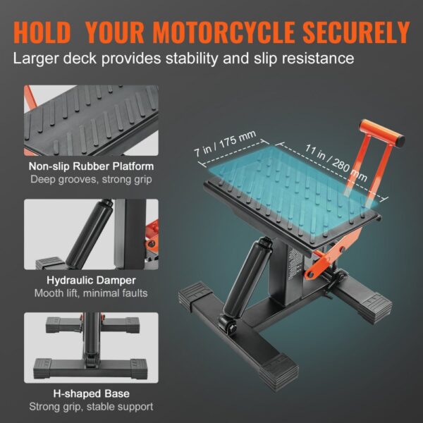 VEVOR Motorradheber Motorradhebebühne 200 kg, Montageständer Montagebock Heber Montagelift 255-460 mm Einstellbare Höhe, 0–120 mm Bühne Stahl Reparatur Wartung für Motorräder Orange + Schwarz – Bild 3