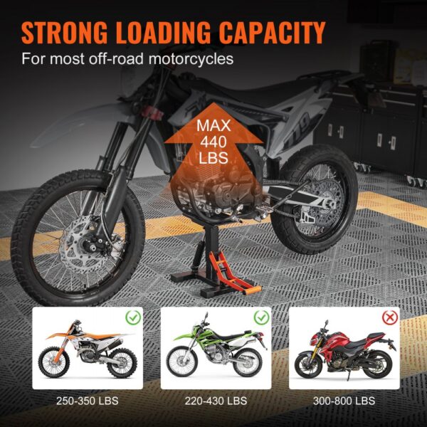 VEVOR Motorradheber Motorradhebebühne 200 kg, Montageständer Montagebock Heber Montagelift 255-460 mm Einstellbare Höhe, 0–120 mm Bühne Stahl Reparatur Wartung für Motorräder Orange + Schwarz – Bild 5
