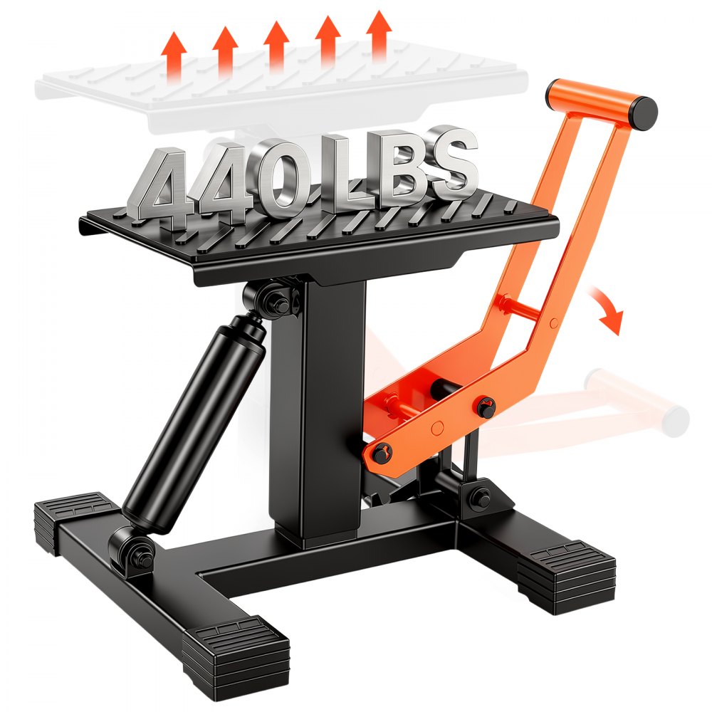 VEVOR Motorradheber Motorradhebebühne 200 kg, Montageständer Montagebock Heber Montagelift 255-460 mm Einstellbare Höhe, 0–120 mm Bühne Stahl Reparatur Wartung für Motorräder Orange + Schwarz