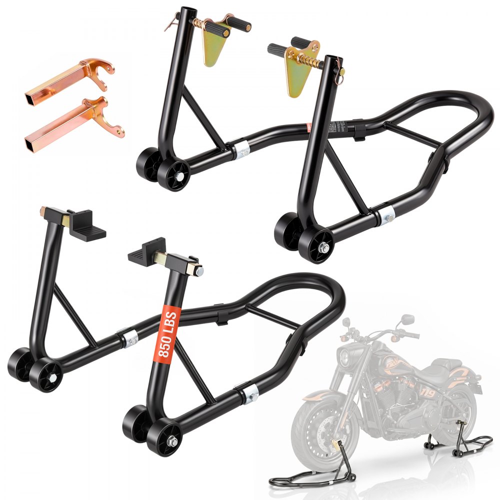 VEVOR Motorrad Ständer Set Montageständer Hinten & Vorn 0,39 t Belastbar, U-Type + L-Type + Doppelgabelköpfe, 225–350 mm / 230–330 mm / 165–240 mm Rollbarer Montageständer Montagelift Montageheber