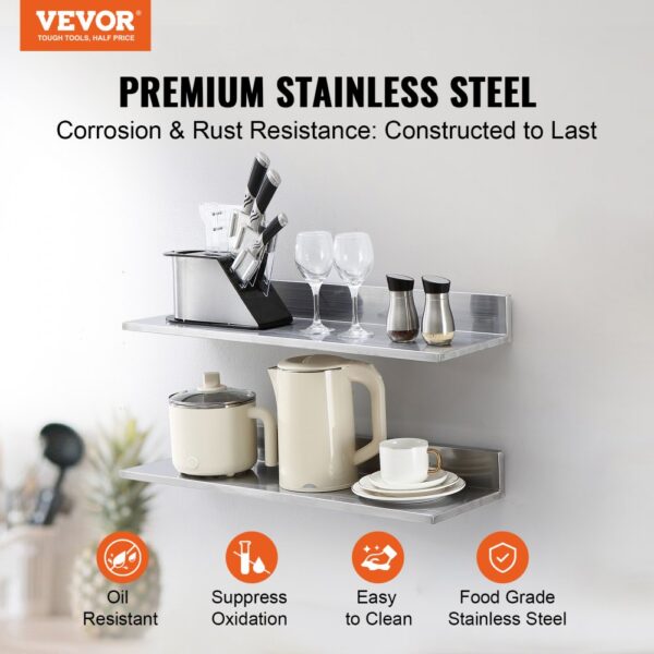 VEVOR Gewürzregal Wandregal 2-teilig, Hängendes Küchenregal 762 x 218 x 85 mm, Schweberegal Edelstahl 20 kg Belastbar, Regalbrett Wandboard Gewürzregal Geeignet für Küchen, Restaurants, Hotels usw. – Bild 2