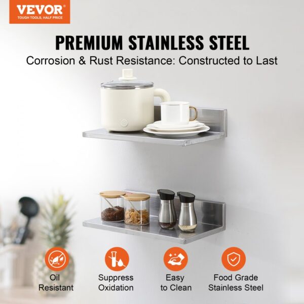 VEVOR Gewürzregal Wandregal 2-teilig, Hängendes Küchenregal 406 x 218 x 85 mm, Schweberegal Edelstahl 20 kg Belastbar, Regalbrett Wandboard Gewürzregal Geeignet für Küchen, Restaurants, Hotels usw. – Bild 2