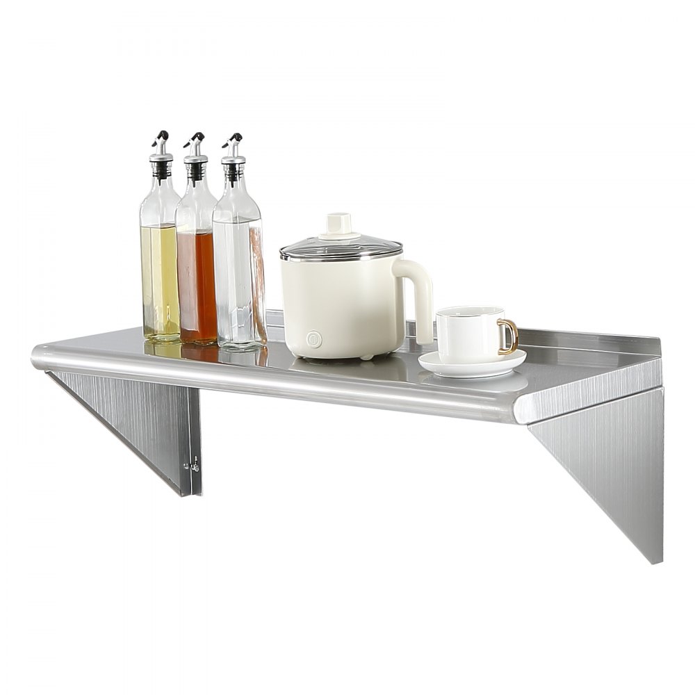 VEVOR 12" x 36" Edelstahlregal, wandmontiertes schwebendes Regal mit Halterungen, 250 lbs Tragkraft, gewerbliche Regale, robustes Lagerregal für Restaurant, Küche, Bar, Zuhause und Hotel
