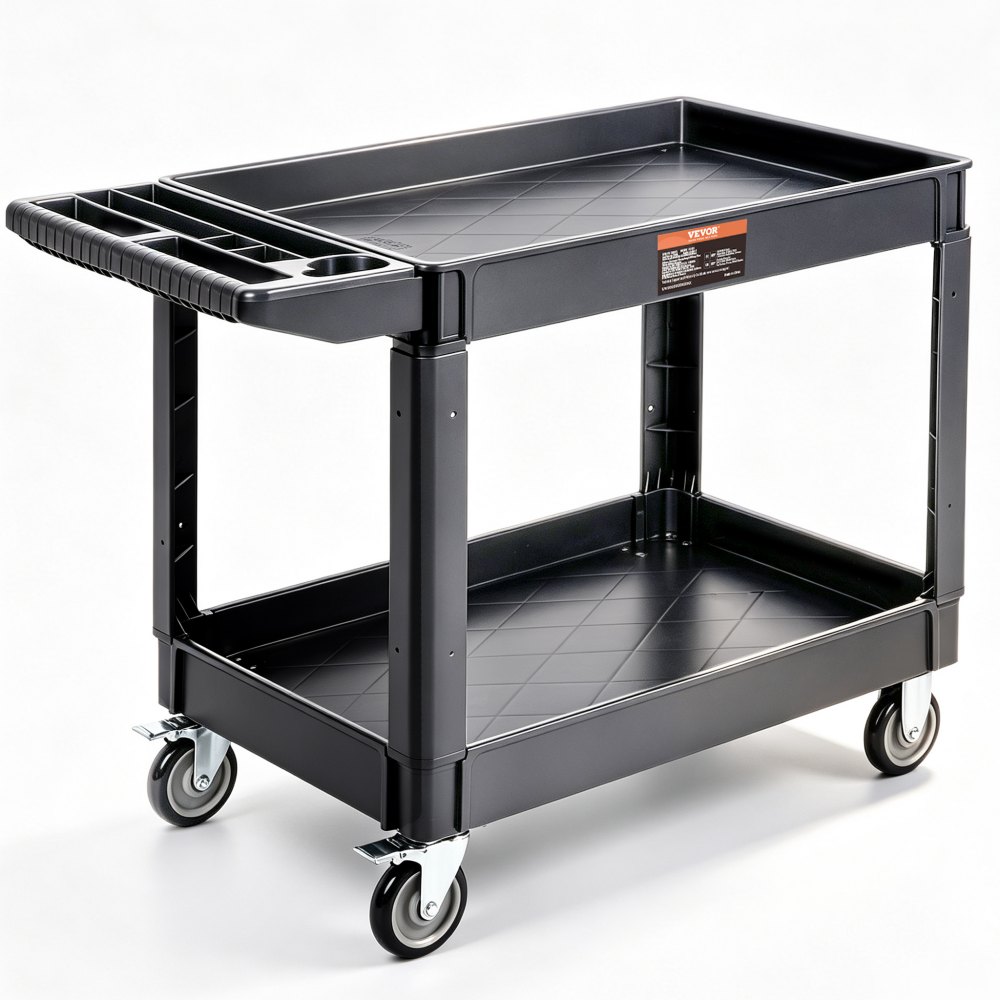 VEVOR Servierwagen 249kg Tragfähigkeit Abräumwagen 116x65x85cm Servicewagen aus PP Werkstattwagen mit arretierbaren Rädern Werkzeugwagen Werkstatt-Rollwagen für Lager Garagen Büros Gärtner Hotels