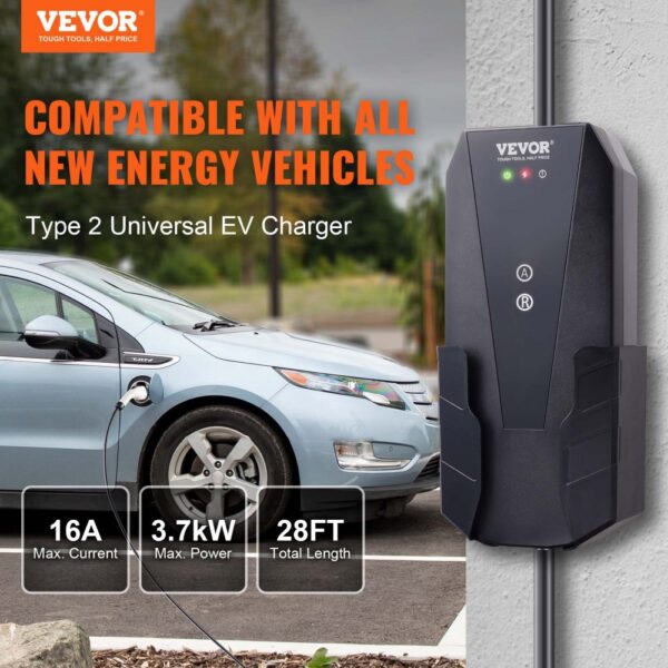 VEVOR Tragbares EV-Ladegerät 3,68 kW Ladegerät für Elektrofahrzeuge EV-Ladekabel Typ 2(IEC62196) CEE 7/7 Stecker 8-16A 1-Phasig EV-Ladestation 8,6m Kabellänge IP66 Wasserdicht Wallbox – Bild 2