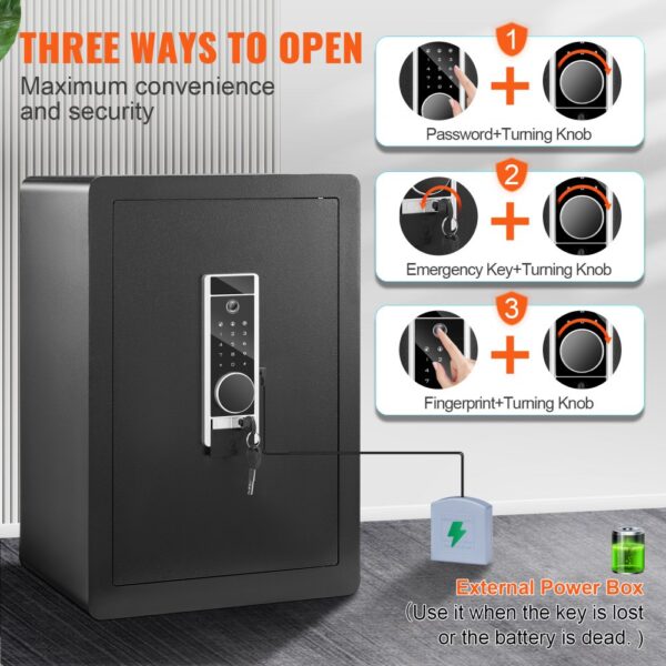 VEVOR Safe Tresor 62 L, Möbeltresor mit Feuerfester Geldtasche, Passwort & Schlüssel & Fingerabdruck Herausnehmbares Regal, Innenschrank, Wandtresor für Bargeld, Schmuck, Dokumente, Wertsache – Bild 3