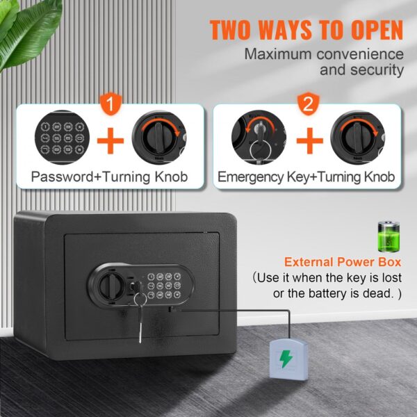 VEVOR Safe Tresor 14,16 cm³, Möbeltresor mit Feuerfester Geldtasche, Passwort & Schlüssel Digitaler Heimtresor Herausnehmbares Regal, Innenschrank, Wandtresor für Bargeld, Schmuck, Dokumente usw. – Bild 3