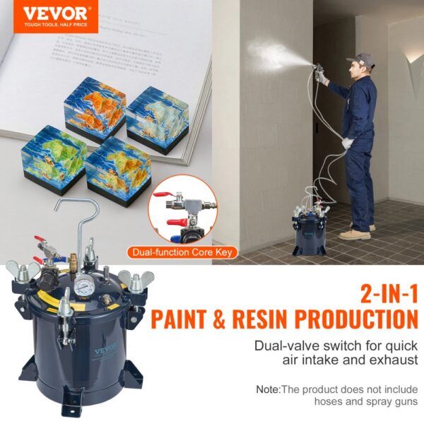 VEVOR Druckbehälter Farbbehälter Sprühfarbe Drucktopf 10 L Drucktank, 70 psi Lackierpistole Farbbehälter Φ 24 × 25 cm Spray Paint Pressure Pot Tank Paint Container Farbspritzpistolen Lacken, Flecken – Bild 2