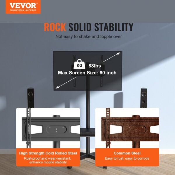 VEVOR TV Ständer mit Rollen Universal 1430–1538 mm Höhenverstellbar, 100 x 100 mm / 400 x 400 mm, 39,9 kg Belastbarer Bodenständer Standfuß Passend für 58,42-152,4 cm Fernsehen, TV-Halterung – Bild 2 VEVOR TV Ständer mit Rollen Universal 1430–1538 mm Höhenverstellbar, 100 x 100 mm / 400 x 400 mm, 39,9 kg Belastbarer Bodenständer Standfuß Passend für 58,42-152,4 cm Fernsehen, TV-Halterung – Bild 2