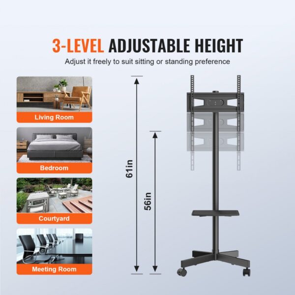 VEVOR TV Ständer mit Rollen Universal 1430–1538 mm Höhenverstellbar, 100 x 100 mm / 400 x 400 mm, 39,9 kg Belastbarer Bodenständer Standfuß Passend für 58,42-152,4 cm Fernsehen, TV-Halterung – Bild 4 VEVOR TV Ständer mit Rollen Universal 1430–1538 mm Höhenverstellbar, 100 x 100 mm / 400 x 400 mm, 39,9 kg Belastbarer Bodenständer Standfuß Passend für 58,42-152,4 cm Fernsehen, TV-Halterung – Bild 4