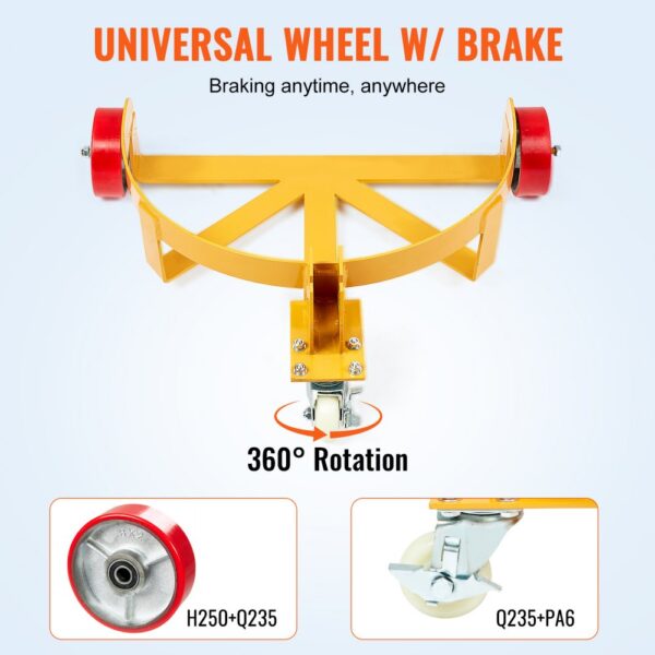 VEVOR Fassroller mit Griff Transportroller Rollbrett 250L Fass-Trolley Ø 620 mm Geeignet zum Transport von Fass bis zu einem Gewicht von 544kg Fasswagen mit 1 Universalrad & 2 Richtungsräder – Bild 5