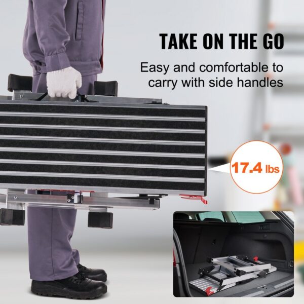 VEVOR Alu Arbeitsplattform Klappwerkbank 100x30x48,7cm Arbeitsbühne 200kg Tragfähigkeit Trittbank mit Sicherheitsschlössern Trittleiter für Zuhause Büro Werkstatt & Garage Silber – Bild 4