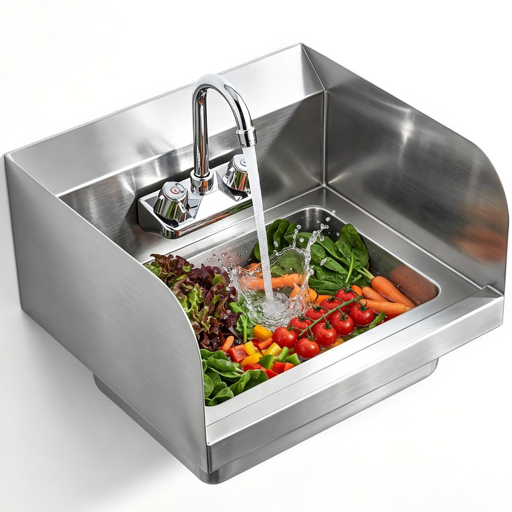 VEVOR Kommerzielles Handwaschbecken mit Wasserhahn, Kleines Handwaschbecken, Wandmontage-Handwaschbecken für Restaurant, Küche, Bar, Garage und Haus, 432 x 381 x 330 mm