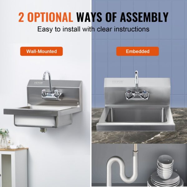 VEVOR Kommerzielles Handwaschbecken mit Wasserhahn, Edelstahlwaschbecken,Kleines Handwaschbecken, Wandmontage Handwaschbecken, Waschbecken für Restaurant, Küche, Bar, Garage und Haus – Bild 5 VEVOR Kommerzielles Handwaschbecken mit Wasserhahn, Edelstahlwaschbecken,Kleines Handwaschbecken, Wandmontage Handwaschbecken, Waschbecken für Restaurant, Küche, Bar, Garage und Haus – Bild 5