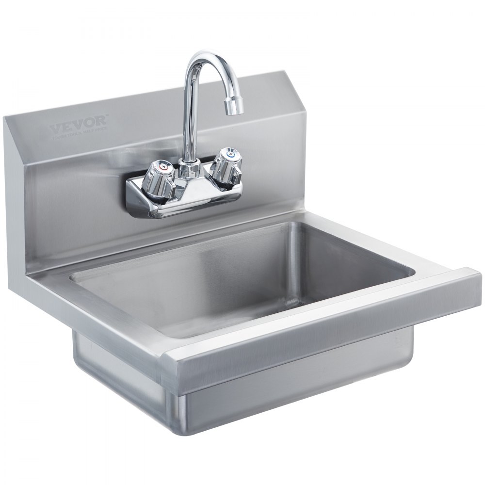 VEVOR Kommerzielles Handwaschbecken mit Wasserhahn, Edelstahlwaschbecken,Kleines Handwaschbecken, Wandmontage Handwaschbecken, Waschbecken für Restaurant, Küche, Bar, Garage und Haus