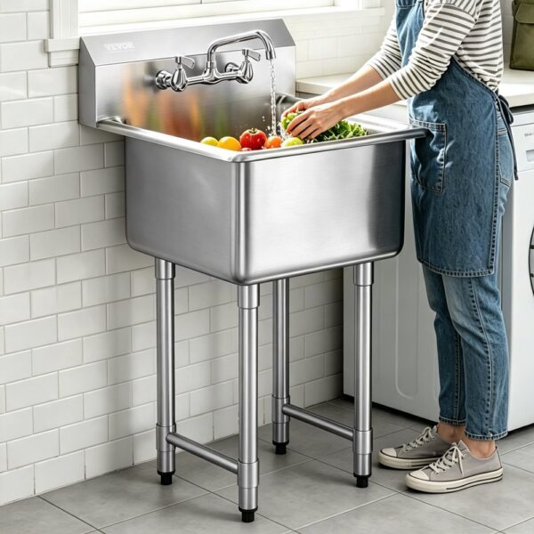 VEVOR Edelstahl Spültisch Gewerbliche Spülbecken 533,4x457x1041mm Wasserhahn VEVOR Edelstahl Spültisch Gewerbliche Spülbecken 533,4x457x1041mm Wasserhahn