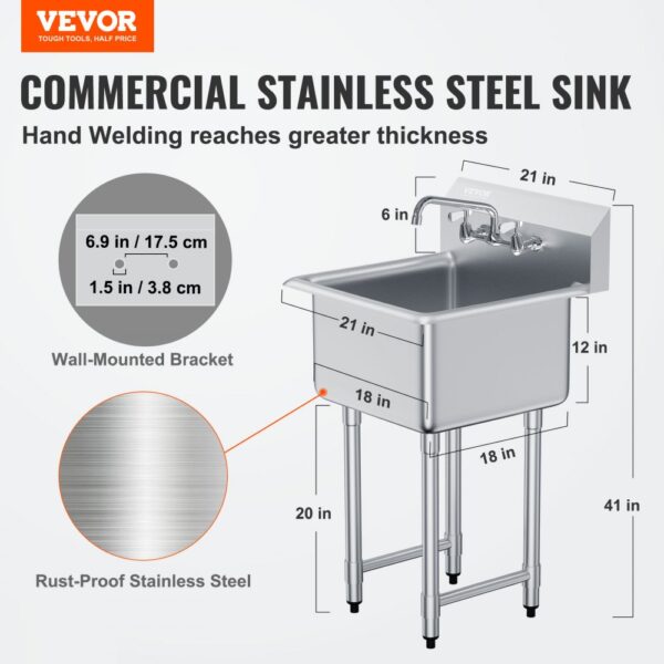 VEVOR Edelstahl Spültisch Gewerbliche Spülbecken 533,4x457x1041mm Wasserhahn – Bild 2 VEVOR Edelstahl Spültisch Gewerbliche Spülbecken 533,4x457x1041mm Wasserhahn – Bild 2