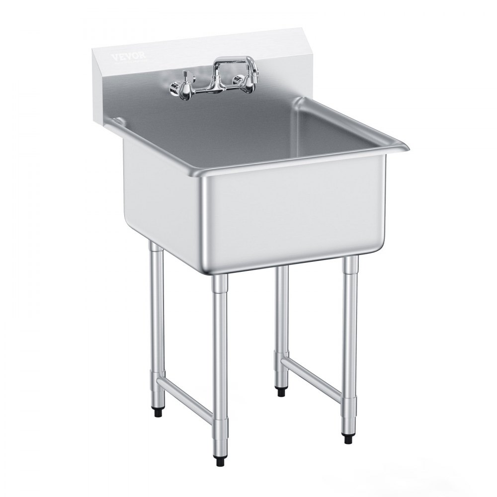 VEVOR Edelstahl Spültisch Gewerbliche Spülbecken 686 x 610 x 1041 mm, Spülbecken Edelstahl mit Wasserhahn 104 kg Tragfähigkeit, Edelstahlspüle Spülbecken Waschbecken Küche Freistehendes Spülbecken