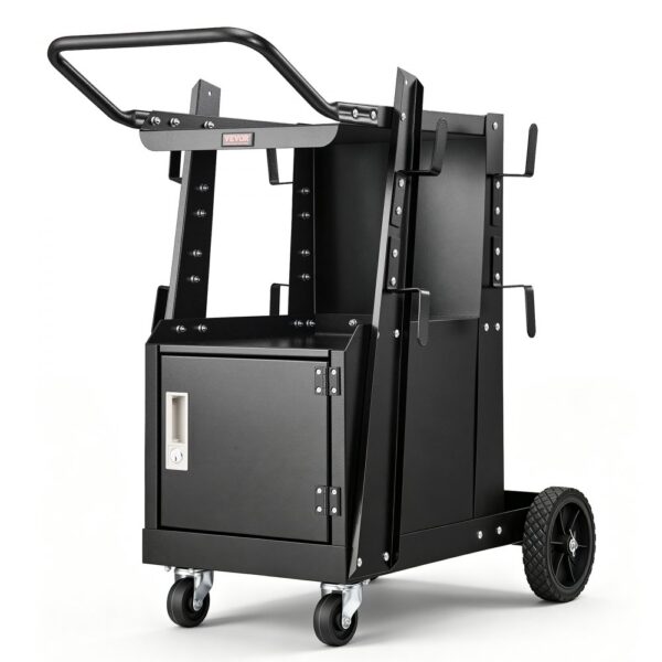VEVOR Schweißwagen 2 Ablageflächen mit Abschließbarem Schrank Schweißmobil Max. 120kg Schweßgeräte Wagen mit 2 Gasflaschenhalterung Ideal für Handschweißen Schutzgasschweißen Argon-Lichtbogenschweißen