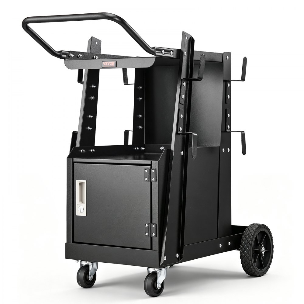 VEVOR Schweißwagen 2 Ablageflächen mit Abschließbarem Schrank Schweißmobil Max. 120kg Schweßgeräte Wagen mit 2 Gasflaschenhalterung Ideal für Handschweißen Schutzgasschweißen Argon-Lichtbogenschweißen