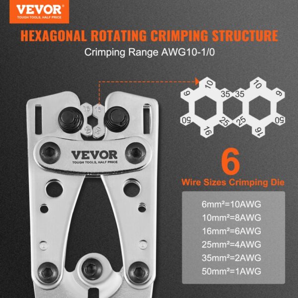 VEVOR Crimpzange Kabelschuhzange 6-50 mm², Batteriekabel-Crimpzange Batterieklemmen-Crimper, Crimpwerkzeug mit 6 Größen & 48 Kupferringverbinder, Kupferringklemmen-Crimpzange Kabelschneider – Bild 2 VEVOR Crimpzange Kabelschuhzange 6-50 mm², Batteriekabel-Crimpzange Batterieklemmen-Crimper, Crimpwerkzeug mit 6 Größen & 48 Kupferringverbinder, Kupferringklemmen-Crimpzange Kabelschneider – Bild 2