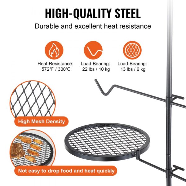 VEVOR Drehspieß Schwenkgrill Stahl 360 x 360 mm, Holzkohlegrill Doppelte Schichten Grillrost Grillgestell 6 kg Belastbarkeit 300 ℃ Freistehend Spießbratengrill BBQ Grill Grillwagen Barbecue Outdoor – Bild 3