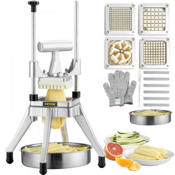 VEVOR Kommerziell Kartoffelschneider Pommes Frites Schneider 1/2 + 3/8 + 1/4 Zoll + 6 Keile, Frittenschneider Gemüseschneider Zerkleinerer Obstschneidemaschine mit 6 Ersatzklingen, Edelstahl Zerhacker VEVOR Kommerziell Kartoffelschneider Pommes Frites Schneider 1/2 + 3/8 + 1/4 Zoll + 6 Keile, Frittenschneider Gemüseschneider Zerkleinerer Obstschneidemaschine mit 6 Ersatzklingen, Edelstahl Zerhacker