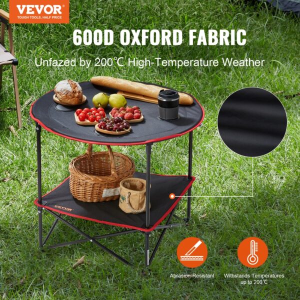 VEVOR Klapptisch Campingtisch 720x720x610 mm, Zusammenklappbarer Gartentisch 2-lagiger Balkontisch Mehrzwecktisch mit 4 Getränkehaltern 25 kg Belastbar Camping Tisch Falttisch Tragbar Oxford-Stoff – Bild 2