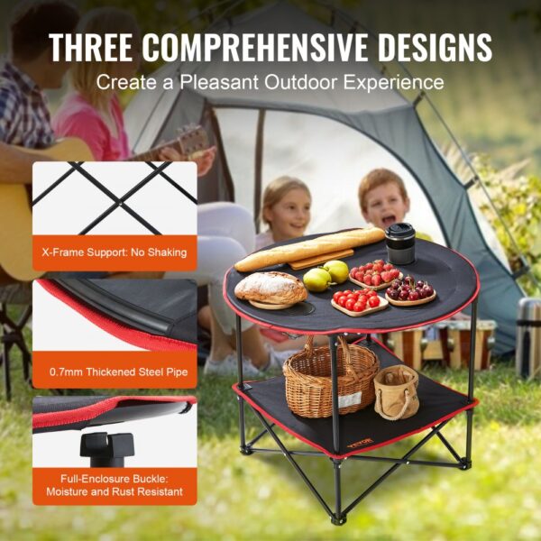 VEVOR Klapptisch Campingtisch 720x720x610 mm, Zusammenklappbarer Gartentisch 2-lagiger Balkontisch Mehrzwecktisch mit 4 Getränkehaltern 25 kg Belastbar Camping Tisch Falttisch Tragbar Oxford-Stoff – Bild 3