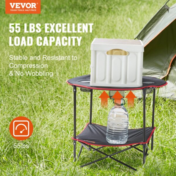 VEVOR Klapptisch Campingtisch 720x720x610 mm, Zusammenklappbarer Gartentisch 2-lagiger Balkontisch Mehrzwecktisch mit 4 Getränkehaltern 25 kg Belastbar Camping Tisch Falttisch Tragbar Oxford-Stoff – Bild 4