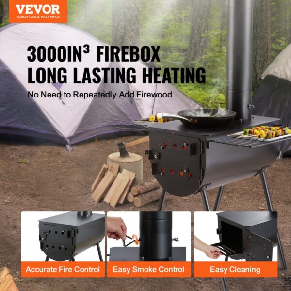 VEVOR Tragbarer Holzofen, Camping-Hot-Zelt-BBQ-Ofen, 300 cm, für den Außenbereich mit Rohren – Bild 2 VEVOR Tragbarer Holzofen, Camping-Hot-Zelt-BBQ-Ofen, 300 cm, für den Außenbereich mit Rohren – Bild 2