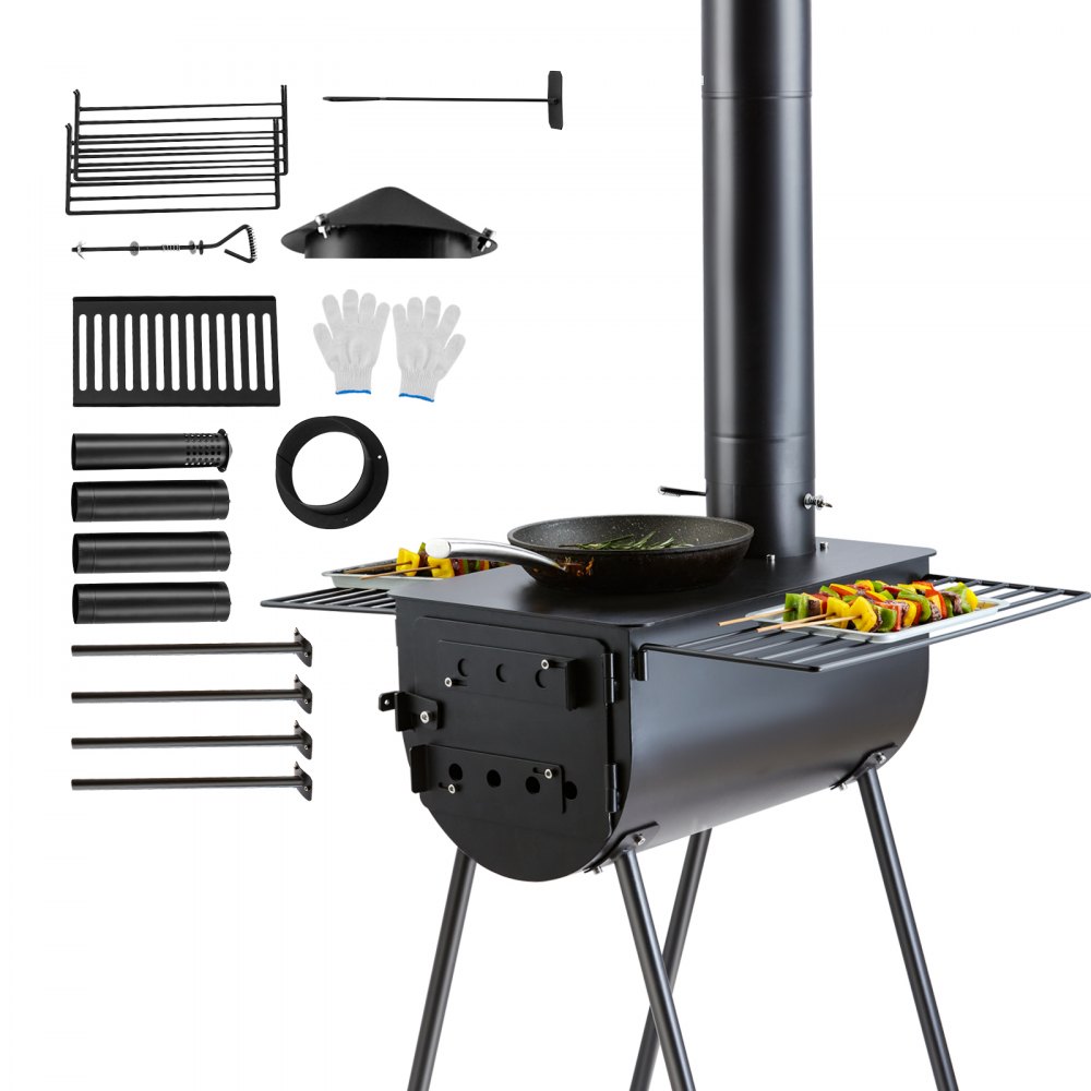 VEVOR Tragbarer Holzofen, Camping-Hot-Zelt-BBQ-Ofen, 300 cm, für den Außenbereich mit Rohren