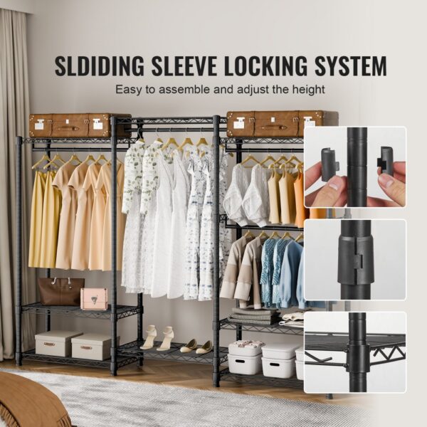 VEVOR Mobiler Kleiderständer Garderobenständer 362 kg Belastbar, Freistehender Kleiderständer 174x180x45 cm 3 Kleiderstangen, Multifunktional 8-lagig, für Schlafzimmer, Wäscheraum, Ankleidezimmer – Bild 5