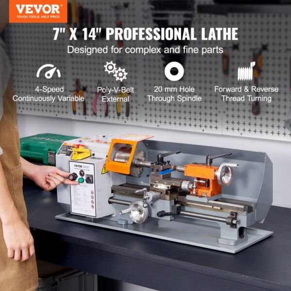 VEVOR Metalldrehmaschine 500W Drehbank Metall 18x36cm Tischdrehbank aus HT200-Gusseisen 0–2200U/min Poly-V-Riemen-Übertragung 20mm Bohrung durch die Spindel Geeignet für 0,5-2,5mm Gewinde – Bild 2