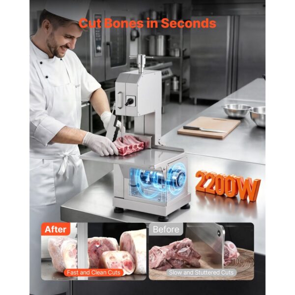 VEVOR Kommerzielle Fleischknochen Sägemaschine 2200 W, 1000 kg/h Knochenschneidemaschine Gefrorene Fleisch Knochen Schneidemaschine, 0-180 mm Einstellbare Dicke Knochensäge 470 x 530 mm Arbeitstisch – Bild 2 VEVOR Kommerzielle Fleischknochen Sägemaschine 2200 W, 1000 kg/h Knochenschneidemaschine Gefrorene Fleisch Knochen Schneidemaschine, 0-180 mm Einstellbare Dicke Knochensäge 470 x 530 mm Arbeitstisch – Bild 2