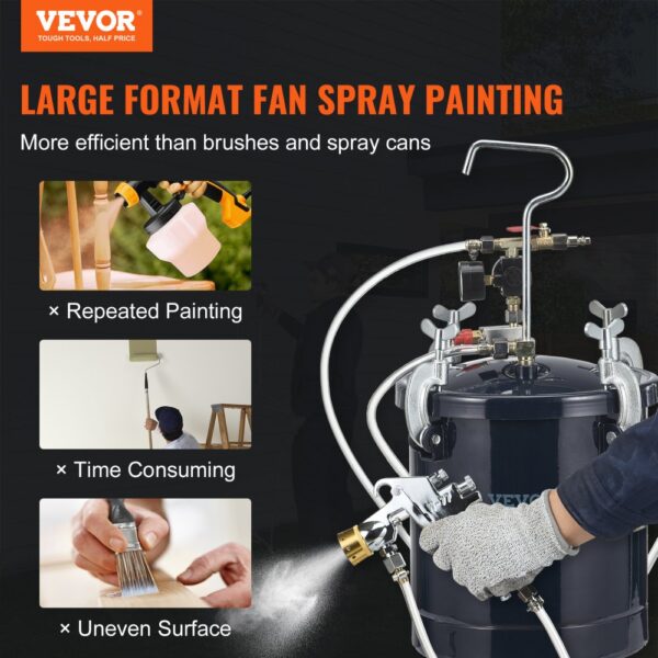 VEVOR Druckbehälter Farbbehälter Sprühfarbe Drucktopf 10 L Drucktank, 60 psi Lackierpistole Farbbehälter Φ 52 x 32 cm Spray Paint Pressure Pot Tank Paint Container Farbspritzpistolen Lacken, Flecken – Bild 2