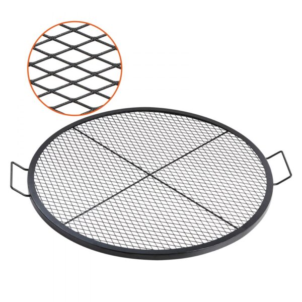 VEVOR X-Marks Feuerstellen-Grillrost, Φ 910 x 25 mm Lagerfeuer-BBQ-Grillrost aus Stahl mit Griff und Stütz-X-Draht, Tragbares Camping-Kochgeschirr für Partys und Zusammenkünfte im Freien, Schwarz