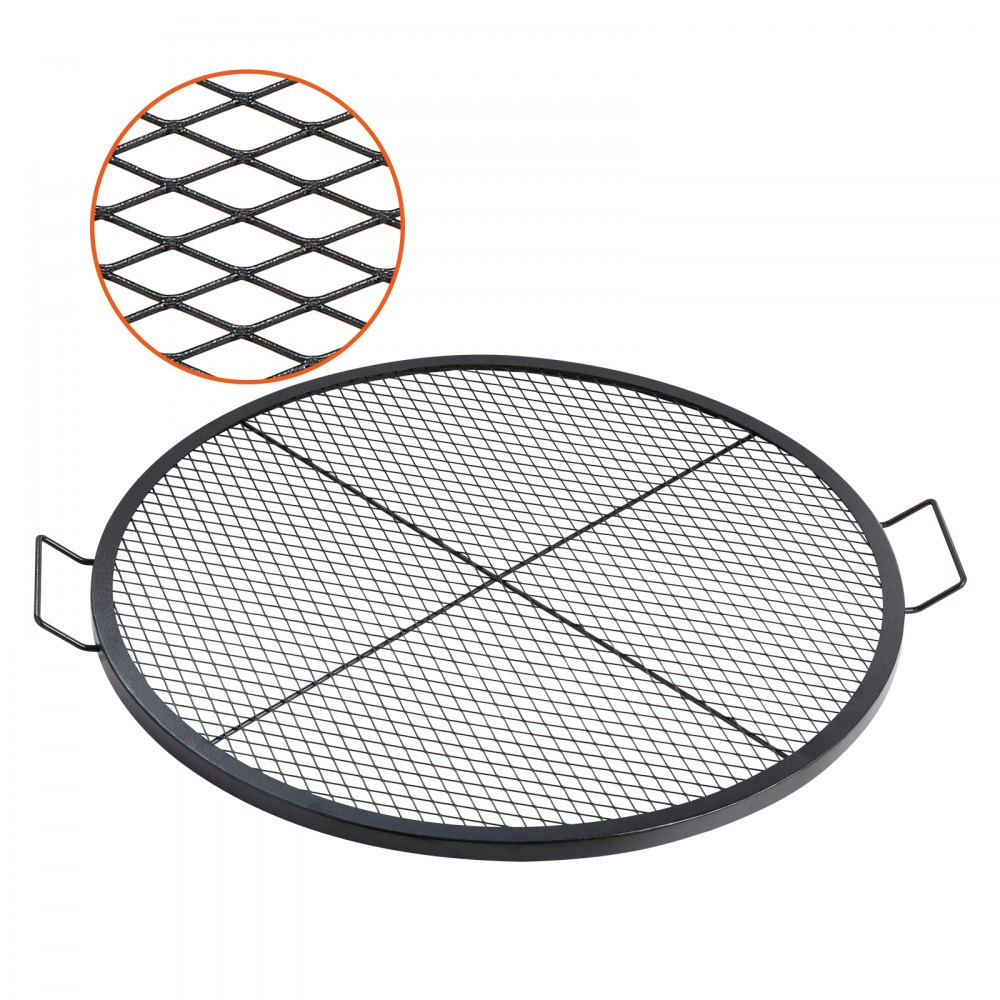 VEVOR X-Marks Feuerstellen-Grillrost, Φ 910 x 25 mm Lagerfeuer-BBQ-Grillrost aus Stahl mit Griff und Stütz-X-Draht, Tragbares Camping-Kochgeschirr für Partys und Zusammenkünfte im Freien, Schwarz