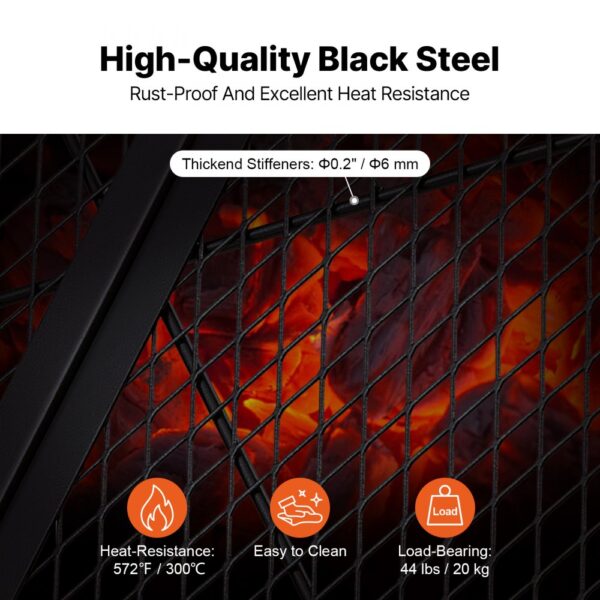VEVOR Φ 910 x 25 mm X-Marks Feuerstellen-Grillrost, Faltbarer Runder Grillrost, Robuster Lagerfeuer-BBQ-Grillrost aus Stahl mit Griff & Stütz-X-Draht, Tragbares Camping-Kochgeschirr, Schwarz – Bild 4 VEVOR Φ 910 x 25 mm X-Marks Feuerstellen-Grillrost, Faltbarer Runder Grillrost, Robuster Lagerfeuer-BBQ-Grillrost aus Stahl mit Griff & Stütz-X-Draht, Tragbares Camping-Kochgeschirr, Schwarz – Bild 4