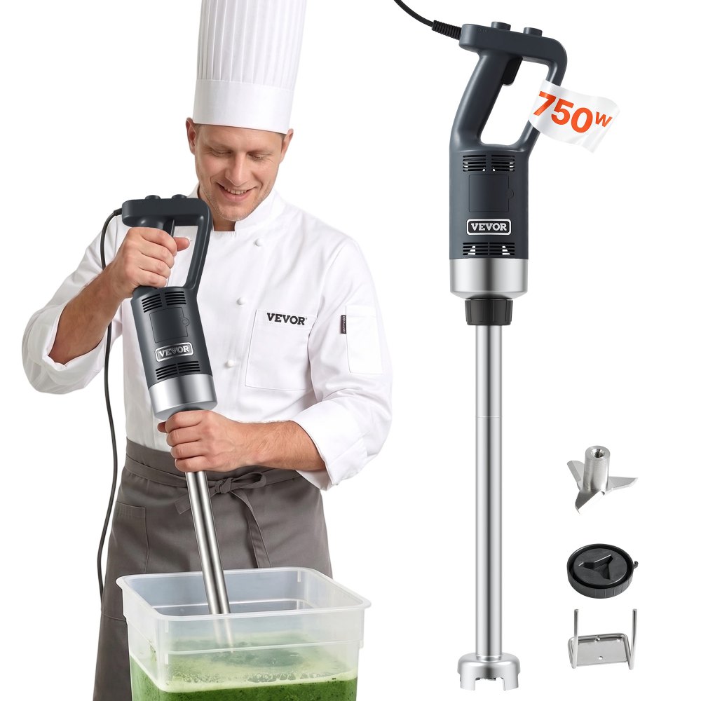 VEVOR Pürriermixer Elektrische Stabmixer 750 W, Hochleistungs-Pürierstab Einstellbare Drehzahlen, Edelstahl Mehrzweck Stabmixer 855 mm Abnehmbarer Rührstab, inkl. Wandhaken & Ersatzklingenkopf