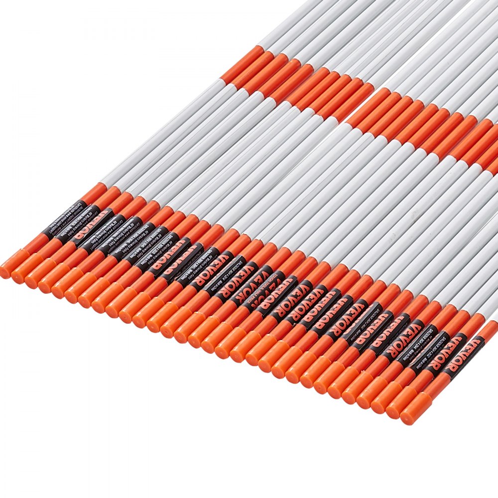 VEVOR Einfahrtsmarkierungen, 30 Stk. 121,92 cm, 1,02 cm Durchmesser, orangefarbene Glasfaserstangen, Schneepfähle mit reflektierendem Band, 30,48 cm Stahlbohrer und Schutzhandschuhe für Parkplätze, Ge