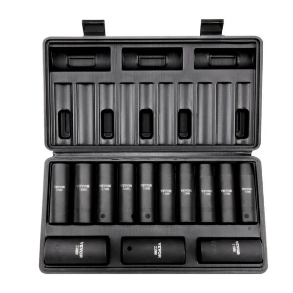 VEVOR Profi Steckschlüsselsatz CR-V-legierter Stahl 13-tlg Steckschlüssel Satz 10-24 mm Tiefe Stecknüsse Schlagschrauber, HRC 42-48 Steckschlüssel inkl Werkzeugkoffer, Metrisch Schraubenausdreher