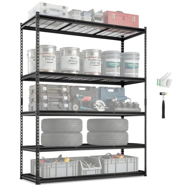 VEVOR Lagerregal 5-stufig verstellbar 907,2 kg Kapazität Garagenregale, Metall-Organizer Drahtregal schwarz 152,4 x 61 x 198,1 cm für Küche, Speisekammer Keller Badezimmer Wäscheschrank