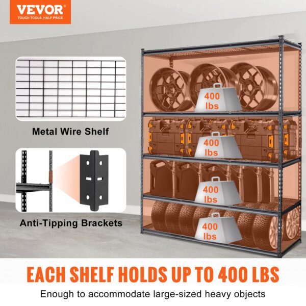 VEVOR Lagerregal 5-stufig verstellbar 907,2 kg Kapazität Garagenregale, Metall-Organizer Drahtregal schwarz 152,4 x 61 x 198,1 cm für Küche, Speisekammer Keller Badezimmer Wäscheschrank – Bild 2