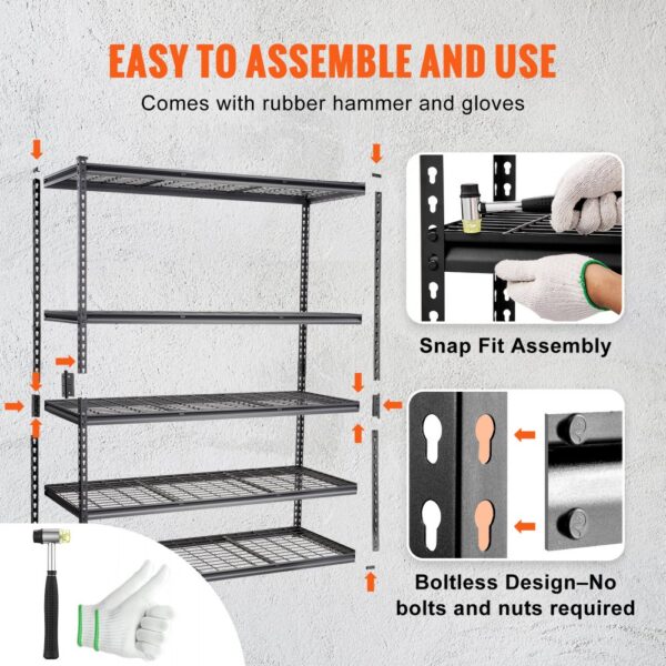 VEVOR Lagerregal 5-stufig verstellbar 907,2 kg Kapazität Garagenregale, Metall-Organizer Drahtregal schwarz 152,4 x 61 x 198,1 cm für Küche, Speisekammer Keller Badezimmer Wäscheschrank – Bild 4