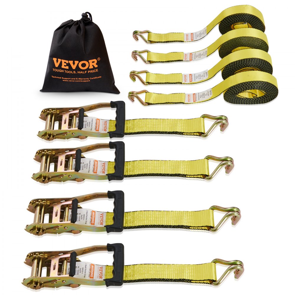 VEVOR 4er-Set Spanngurt 0,05 x 8 m Zurrgurt 4536 kg Ratschenzurrgurt Polyester-Gurt und Kohlenstoffstahl-Haken Befestigungsgurt Ratschenspanngurt Ideal für Motorräder Fahrräder Kajaks UTV Boote ATV