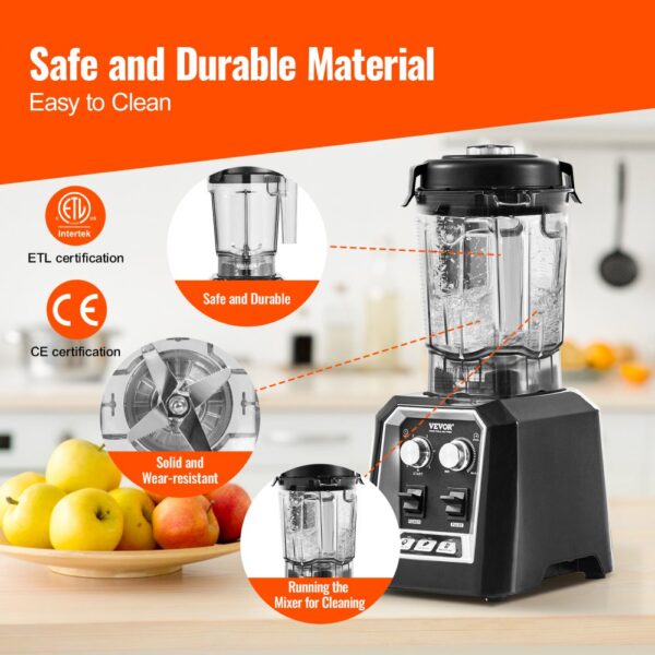 VEVOR Mixer kommerzieller Standmixer 2200 W mit Behälter aus Kunststoff, Hochleistungsmixer Power Profi Mixer Küchenmixer mit 3 Funktionen, für gefrorene Getränke Shakes Smoothies und Crush Ice, schwarz – Bild 5 VEVOR Mixer kommerzieller Standmixer 2200 W mit Behälter aus Kunststoff, Hochleistungsmixer Power Profi Mixer Küchenmixer mit 3 Funktionen, für gefrorene Getränke Shakes Smoothies und Crush Ice, schwarz – Bild 5