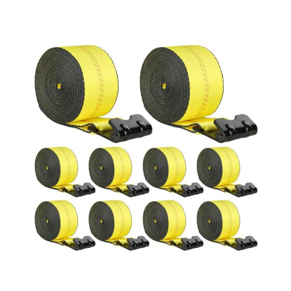 VEVOR Windengurte, 4" x 40', 6000 lbs Tragfähigkeit, 18000 lbs Bruchfestigkeit, LKW-Gurte mit flachem Haken, Ladungskontrolle für Anhänger, Bauernhöfe, Rettungen, Baumschoner, Gelb (10er-Pack)